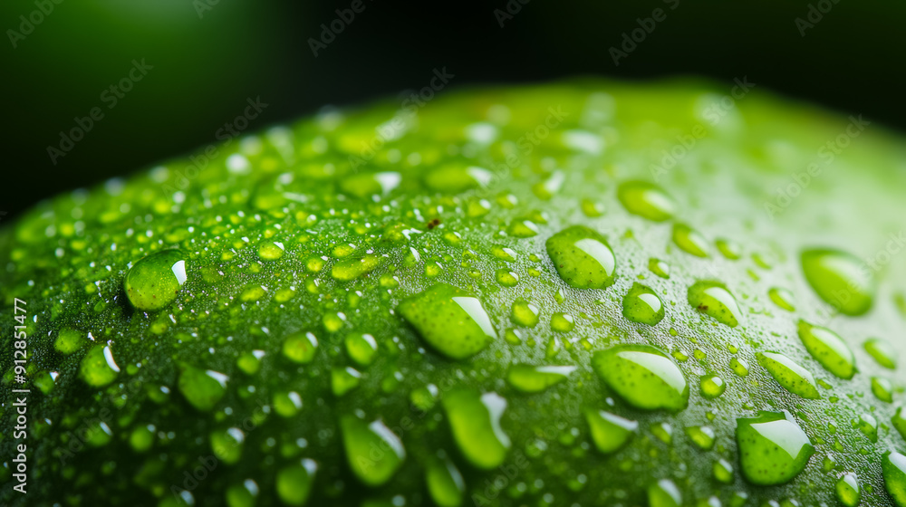 Poster macro shot of the texture of a pears skin highlighting the green surface with russet patches and smo