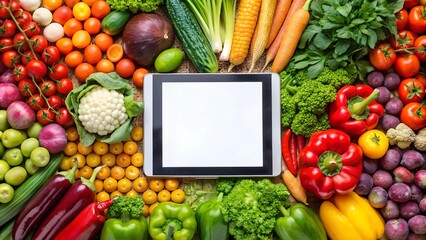 Vibrant Produce Display with Digital Tablet  Generative AI