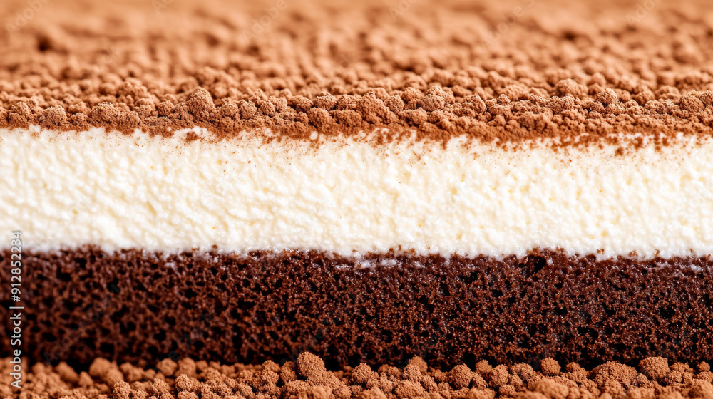 Poster macro shot of the texture of a tiramisu showcasing the layers of creamy mascarpone and espresso soak