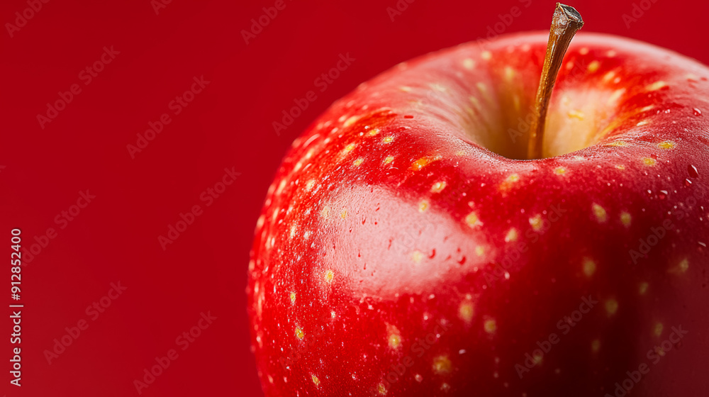 Poster macro shot of the texture of an apples skin showcasing the vibrant red surface with tiny yellow spec