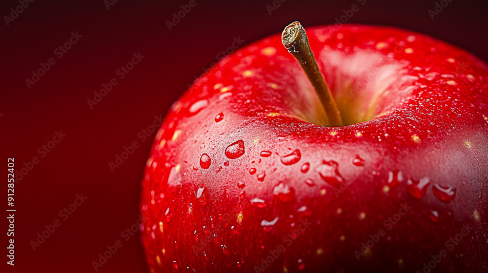 Poster macro shot of the texture of an apples skin showcasing the vibrant red surface with tiny yellow spec
