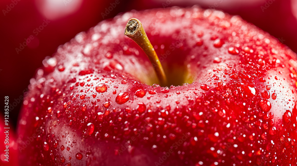 Poster macro shot of the texture of an apples skin showcasing the vibrant red surface with tiny yellow spec