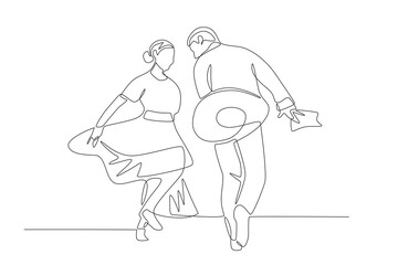 La Marinera dancing couple. Latin america concept one-line drawing