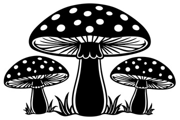 large spotted mushroom Black and white silhouette illustration