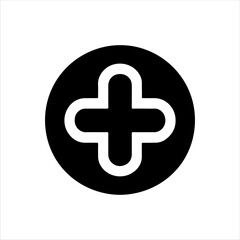 Black round circle with plus silhouette vector illustration design on white background.