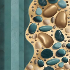 Obraz premium Pebbles and stones graphic background, teal blue and gold. 