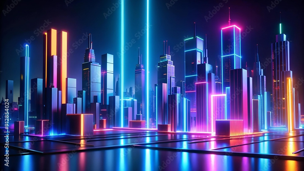 Wall mural Neon Cityscape: A Futuristic Symphony of Light and Shadow  Generative AI