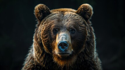 Fototapeta premium Close-up of a grizzly bear in its natural habitat during early morning light