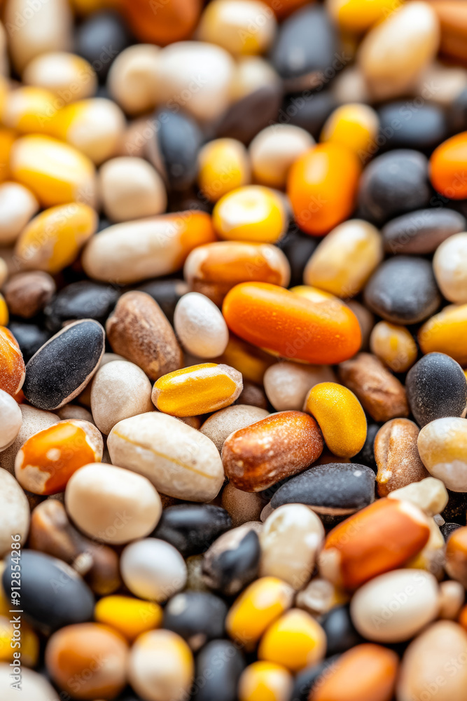 Poster macro shot of the texture of pig feed highlighting the coarse mix of grains pellets and ground corn