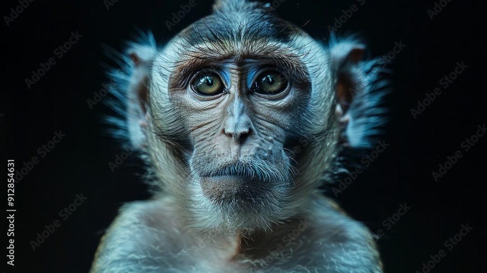 Poster close-up portrait of a monkey with striking features and intense gaze