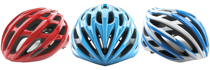 Colorful Bike Helmets Isolated on Transparent Background