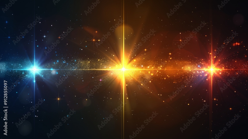 Poster Cosmic light rays spanning across a starry background in deep space
