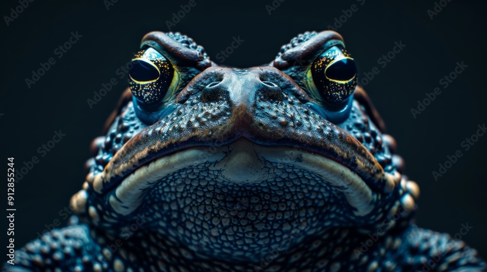 Poster close-up of colorful frog with unique textures in dark environment