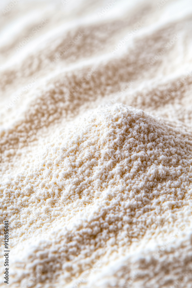 Poster macro shot of the texture of wheat flour displaying the fine powdery white surface with subtle grain