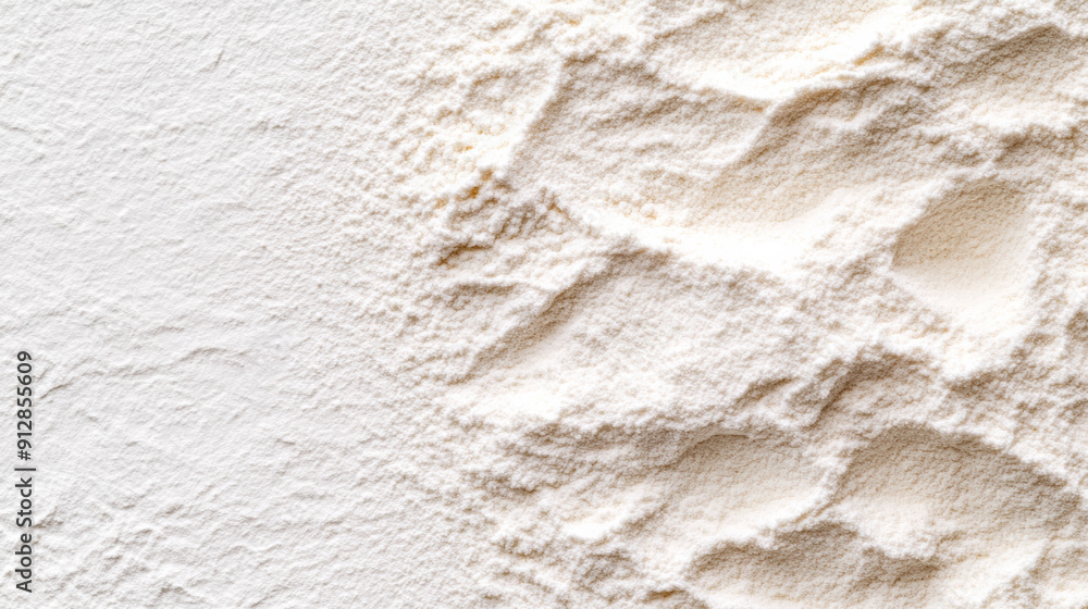 Poster macro shot of the texture of wheat flour displaying the fine powdery white surface with subtle grain