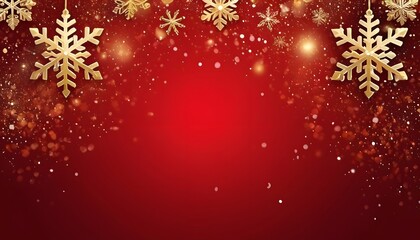 Christmas or New Year golden snowflake decoration garland on red background. Hanging glitter snowflake.