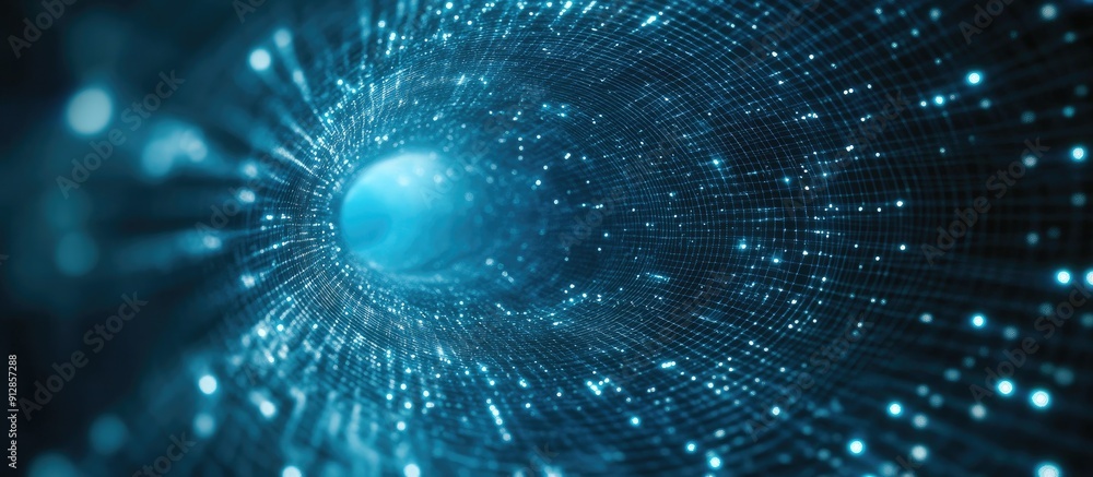 Poster futuristic cyber speed tunnel with sci fi elements abstract blue wormhole design featuring matrix st