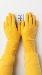 Obraz premium A hand wearing a warm knit glove rests gently on a white radiator, with a plant and candle creating a cozy winter atmosphere in a home setting