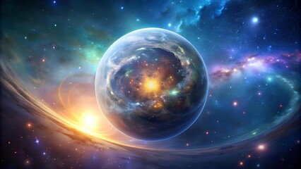 Obraz premium Celestial Sphere: A Symphony of Cosmic Hues Generative AI