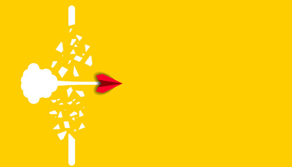 red plane flying towards success, overcoming barrier obstacles.