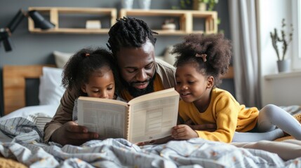 Fototapeta premium Parents reading bedtime stories to their kids.