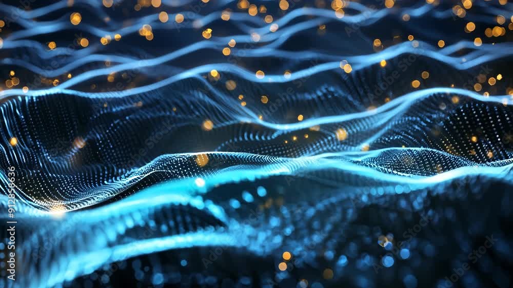 Poster abstract digital waves background. future and futuristic technology. neon particles waveform 3d anim