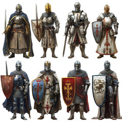Naklejka premium Set of Knights Isolated Isolated on Transparent or White Background, PNG