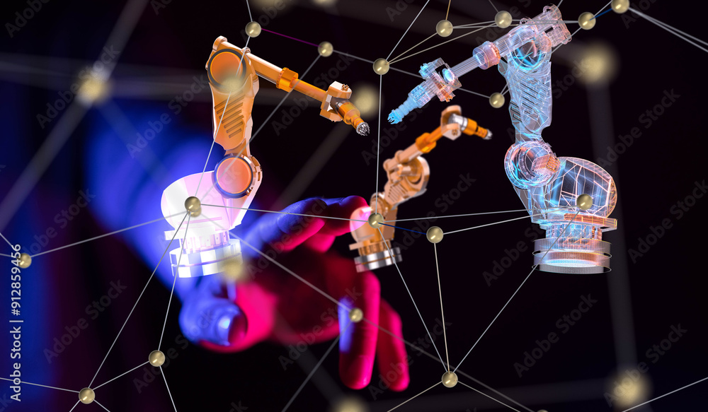 Poster neural network 3d illustration. big data and cybersecurity