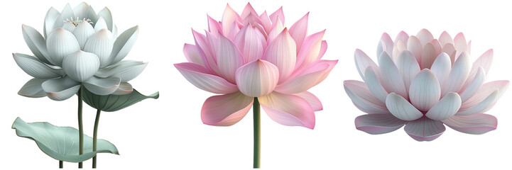Fototapeta premium Exquisite Lotus Flowers in Bloom Isolated on Transparent Background