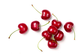 Top view of Cherry fruit isolated on white background.