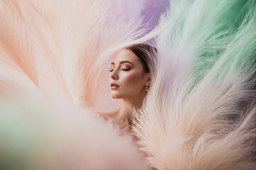 Image suspended amidst a delicate, ombre-inspired pastel gradient with soft feathery. Warm and gentle background perfect for a motivational quote