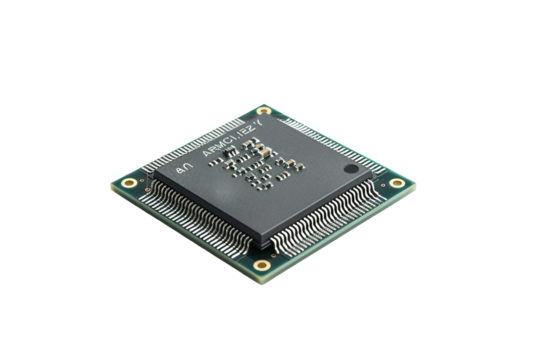 CPU Chip with Circuitry Patterns Isolated on Transparent Background