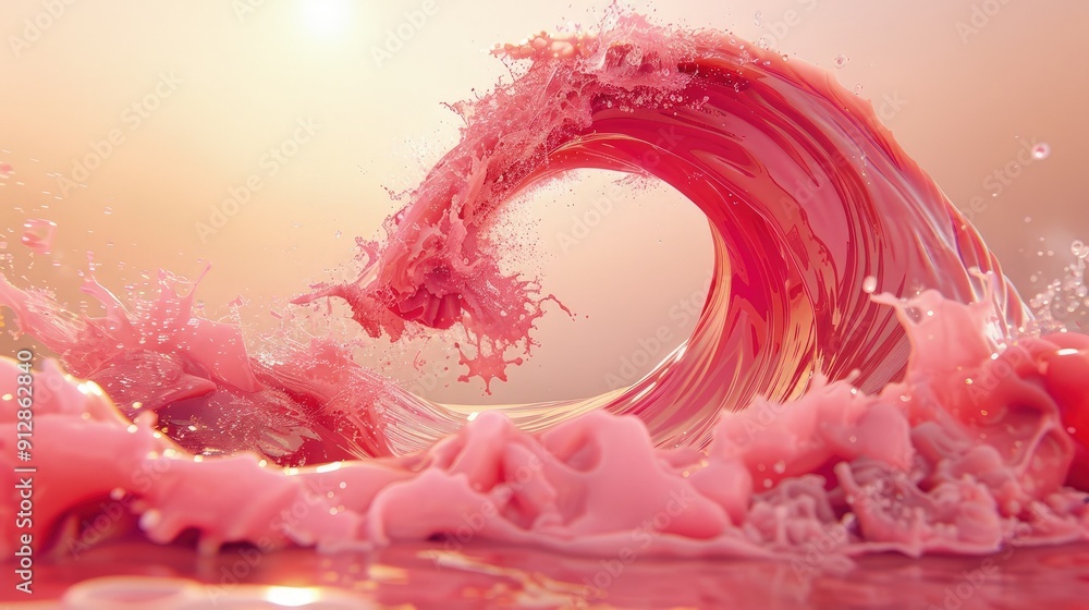 Poster abstract fluid waves spreading on a canvas, hint of geometric shapes in background.