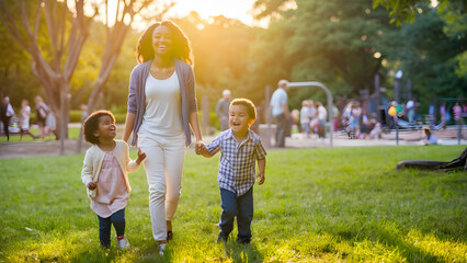 Fototapeta premium parent and child playing in the park