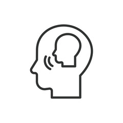 Inner voice, in line design. Inner voice, Self-talk, Intuition, Reflection, Mindfulness, Consciousness, Inner dialogue on white background vector. Inner voice editable stroke icon.