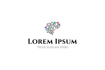 brain logo with fraction shape with colorful vector design