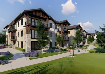 Obraz premium Modern Apartment Building With Stone Exterior