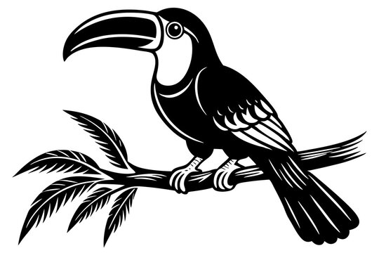 recommend clip art: toucan on tree wood  black silhouette illustration,toucan on a branch