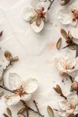 White Flowers Branch on White Background