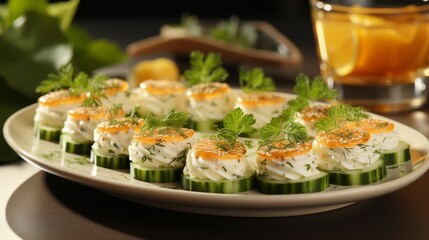 Gourmet appetizers with fresh ingredients and elegant presentation.