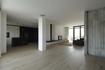 Obraz premium Minimalist Interior Design With Concrete Walls and Wooden Floors