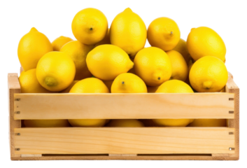 PNG A wooden crate containing yellow lemons fruit plant food.
