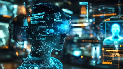 Fototapeta premium A Digital Human Immersed in Virtual Reality