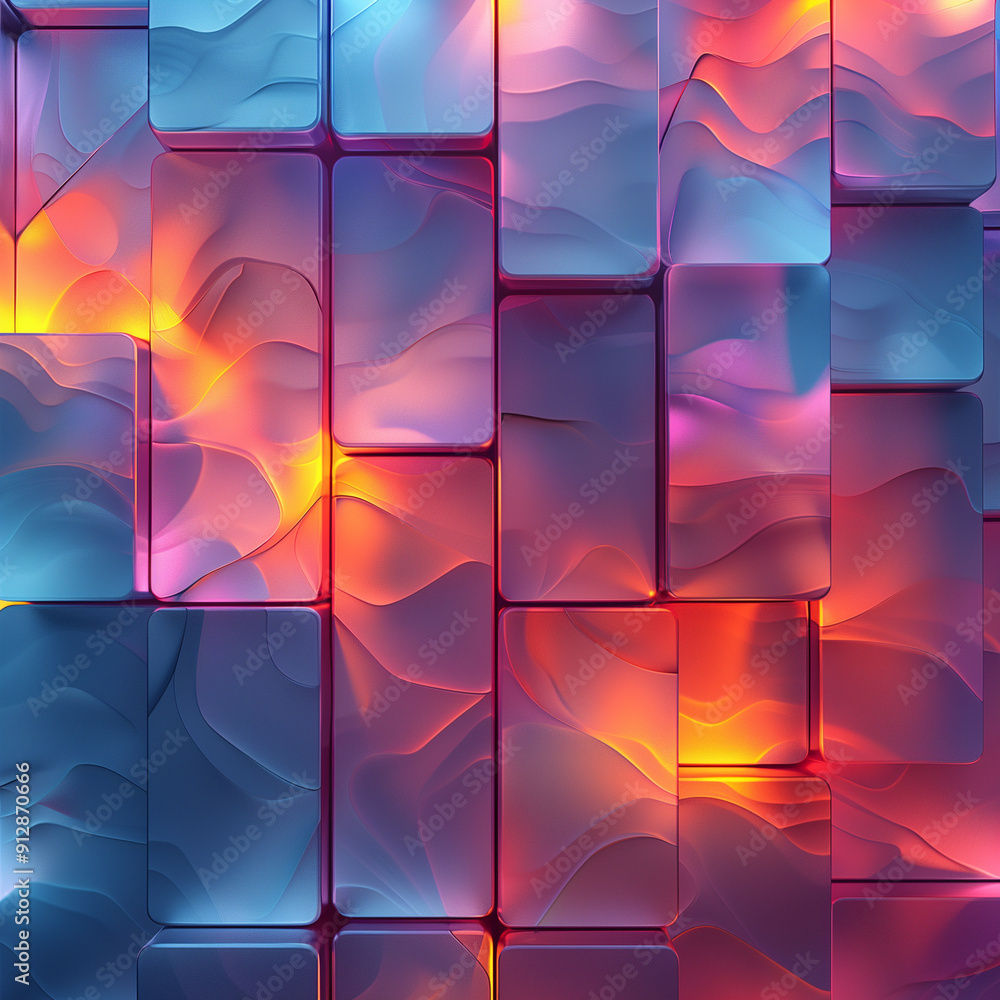 Poster luminous geometry: a vibrant 3d render of glowing, abstract shapes in a mesmerizing interplay of lig