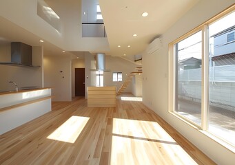 Modern Home Interior Design With Wooden Floor And Large Window