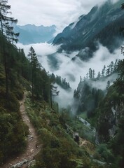 Mountain Hiking Trail With Foggy Valley