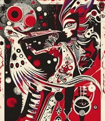 Naklejka premium Abstract Art Illustration Woman Red Black