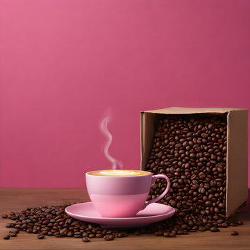 Coffee and Beans with pink Background
