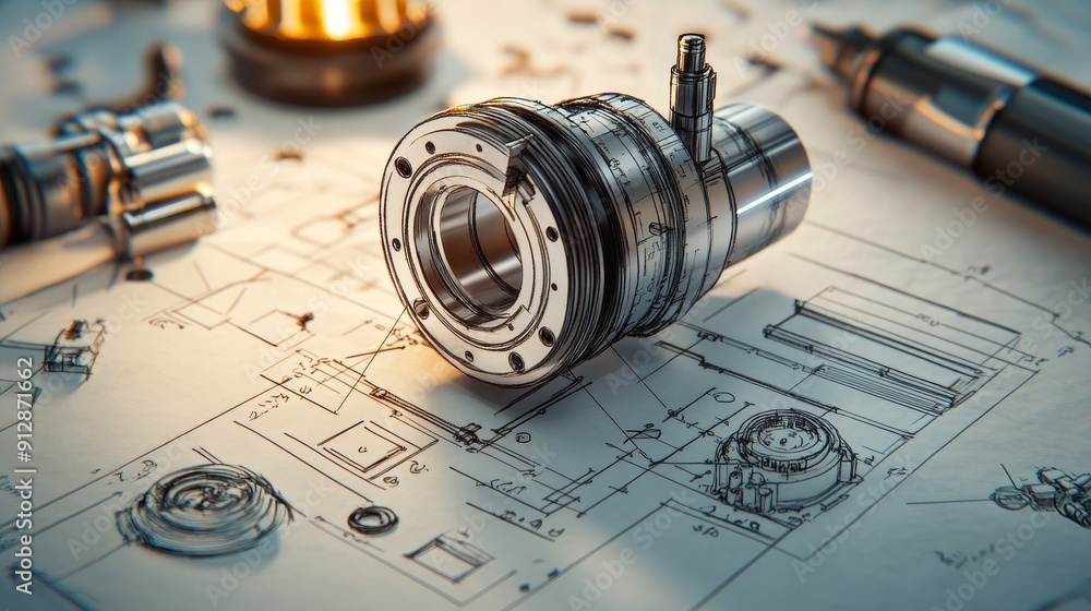 Poster mechanical engineering sketch: a detailed sketch of a mechanical component