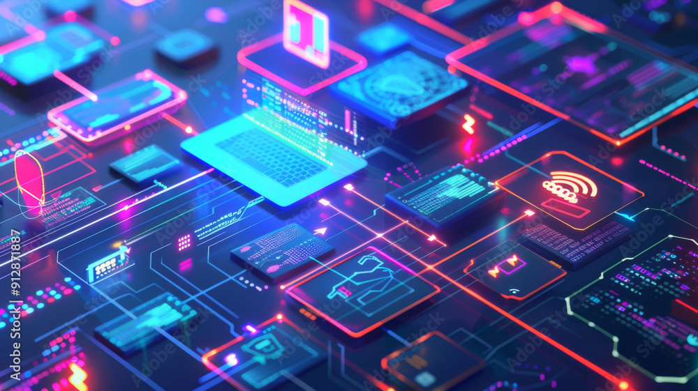 Poster virtual screen to ​the icon security on the virtual display to data protection cyber security privac